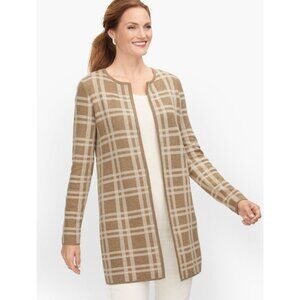 Talbots Textured Open‎ Front Sweater Jacket - Plaid Size L